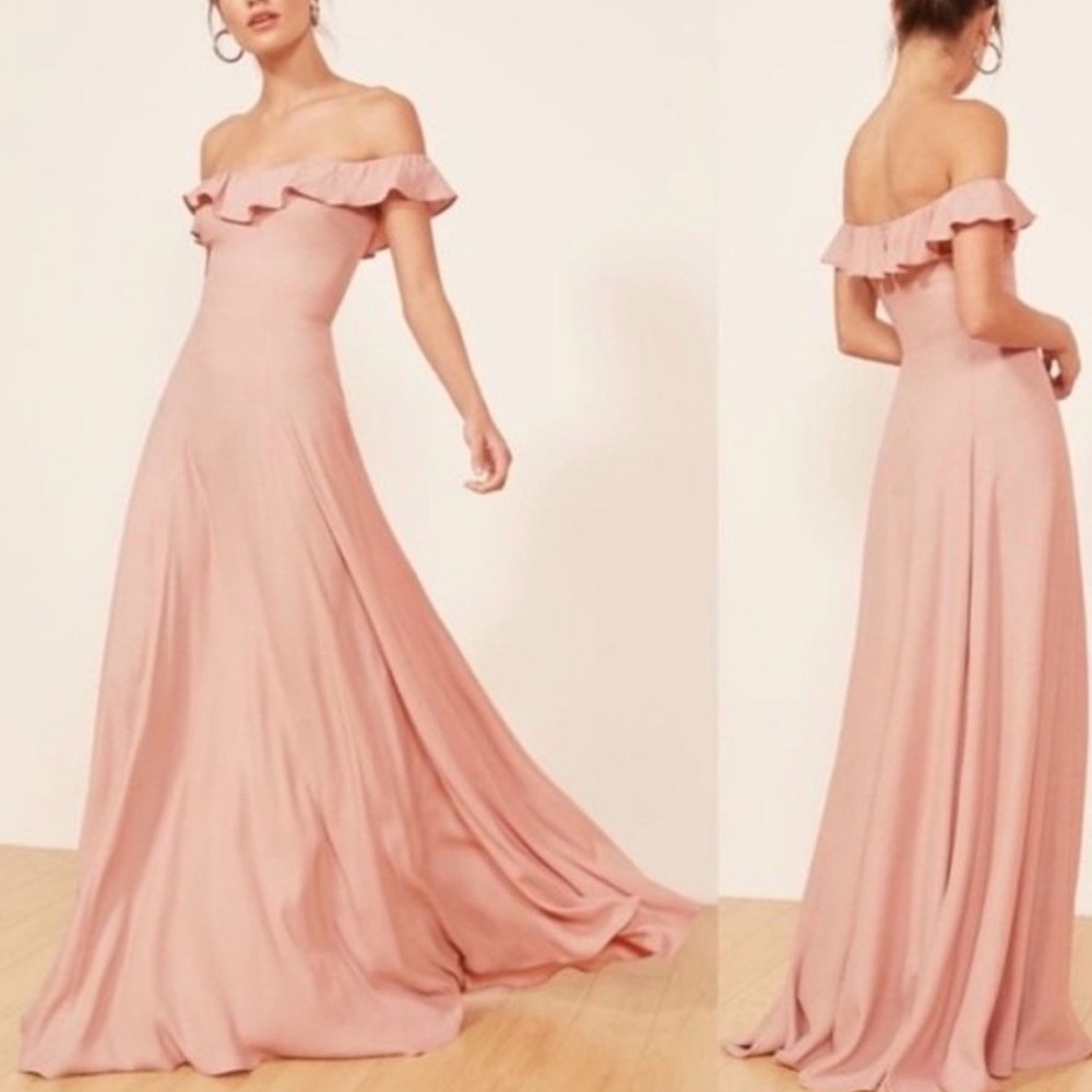 NEW NWT Reformation Verbena Dress Blush Pink Ruffle Maxi Size 2 - Picture 6 of 12